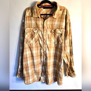SEAN JOHN MEN'S WESTERN LONG SLEEVE NEUTRAL COLOR PLAID SHIRT SIZE 3XB